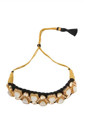 Nazaakat By Samara Singh_Black Stones And White Brass Jewellery Set _at_Aza_Fashions
