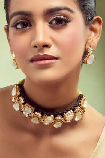 Buy_Nazaakat By Samara Singh_Black Stones And White Brass Jewellery Set _at_Aza_Fashions