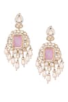 Shop_Nazaakat By Samara Singh_Pink Pearls, Stones And Gold Dangler Earrings _at_Aza_Fashions
