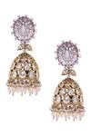 Shop_Nazaakat By Samara Singh_Purple Pearls, Stones And White Dangler Earrings _at_Aza_Fashions