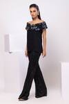 Smriti By Anju Agarwal_Black Applique, Sequins Off-shoulder Floral Pant Set _Online_at_Aza_Fashions