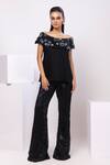 Buy_Smriti By Anju Agarwal_Black Applique, Sequins Off-shoulder Floral Pant Set _at_Aza_Fashions