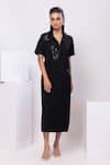 Buy Smriti By Anju Agarwal Black Sequins Polo Collar Midi Dress With Butterfly Embellishments at Aza Fashions Buy_Smriti By Anju Agarwal_Black Sequins Polo Collar Midi Dress With Butterfly Embellishments _at_Aza_Fashions
