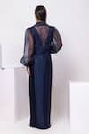 Shop_Smriti By Anju Agarwal_Navy Modal, Organza Sequins Collared Willow Maxi Dress _at_Aza_Fashions