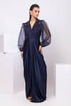 Buy_Smriti By Anju Agarwal_Navy Modal, Organza Sequins Collared Willow Maxi Dress _at_Aza_Fashions