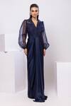 Smriti By Anju Agarwal_Navy Modal, Organza Sequins Collared Willow Maxi Dress _Online_at_Aza_Fashions