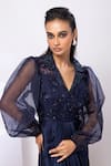 Buy_Smriti By Anju Agarwal_Navy Modal, Organza Sequins Collared Willow Maxi Dress _Online_at_Aza_Fashions