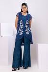 Buy_Smriti By Anju Agarwal_Navy Silk Embroidery Round , Open Midnight Leaf Co-ord Set _at_Aza_Fashions