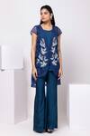Smriti By Anju Agarwal_Navy Silk Embroidery Round , Open Midnight Leaf Co-ord Set _Online_at_Aza_Fashions