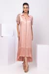 Buy_Smriti By Anju Agarwal_Pink Satin Embroidery Collared Rosewood Ruffle Midi Dress _at_Aza_Fashions