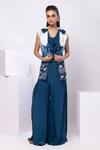 Buy_Smriti By Anju Agarwal_Navy Satin, Organza, Crepe Sequins, Embroidery Round Neck, Ombre Jacket Set _at_Aza_Fashions