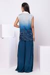 Shop_Smriti By Anju Agarwal_Navy Satin, Organza, Crepe Sequins, Embroidery Round Neck, Ombre Jacket Set _at_Aza_Fashions