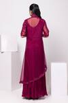 Shop_Smriti by Anju Agarwal_Magenta Crepe, Chiffon, Organza Cut Work, Sequins, Garnet Embellished Jacket Set _at_Aza_Fashions