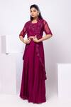 Buy_Smriti by Anju Agarwal_Magenta Crepe, Chiffon, Organza Cut Work, Sequins, Garnet Embellished Jacket Set _Online_at_Aza_Fashions