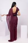 Shop_Smriti By Anju Agarwal_Maroon Crepe, Silk, Chiffon Embroidery Wine 3d Floral Blouse And Drape Saree Set _at_Aza_Fashions