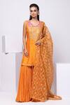 Buy_Smriti By Anju Agarwal_Orange Silk, Organza Embroidery Round Neck Sharara Set _at_Aza_Fashions