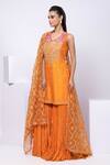 Smriti By Anju Agarwal_Orange Silk, Organza Embroidery Round Neck Sharara Set _Online_at_Aza_Fashions