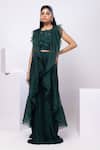 Buy_Smriti By Anju Agarwal_Green Crepe, Organza, Chiffon Embroidery Round Emerald Grace Jacket And Skirt Set _at_Aza_Fashions