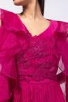 Buy_Smriti By Anju Agarwal_Fuchsia Organza, Crepe Embroidery V-neck Pink Grace Ruffled Jacket Set _Online_at_Aza_Fashions
