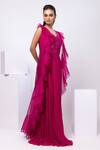 Shop_Smriti By Anju Agarwal_Fuchsia Organza, Crepe Embroidery V-neck Pink Grace Ruffled Jacket Set _Online_at_Aza_Fashions