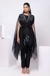 Buy Smriti By Anju Agarwal Black Silk, Organza Beads Round Neck Floral Applique Cape Kurta Set at Aza Fashions Buy_Smriti By Anju Agarwal_Black Silk, Organza Beads Round Neck Floral Applique Cape Kurta Set _at_Aza_Fashions