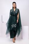 Smriti By Anju Agarwal Green Silk, Organza Beads, Cut Work V-neck Floral Applique Cape Kurta Set Online at Aza Fashions Smriti By Anju Agarwal_Green Silk, Organza Beads, Cut Work V-neck Floral Applique Cape Kurta Set _Online_at_Aza_Fashions