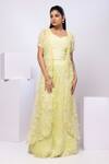 Buy Smriti By Anju Agarwal Yellow Crepe, Organza Pearls, Lime Wildflower Jacket And Drape Skirt Set at Aza Fashions Buy_Smriti By Anju Agarwal_Yellow Crepe, Organza Pearls, Lime Wildflower Jacket And Drape Skirt Set _at_Aza_Fashions
