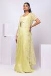 Smriti By Anju Agarwal Yellow Crepe, Organza Pearls, Lime Wildflower Jacket And Drape Skirt Set Online at Aza Fashions Smriti By Anju Agarwal_Yellow Crepe, Organza Pearls, Lime Wildflower Jacket And Drape Skirt Set _Online_at_Aza_Fashions