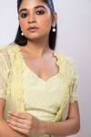Shop Smriti By Anju Agarwal Yellow Crepe, Organza Pearls, Lime Wildflower Jacket And Drape Skirt Set Online at Aza Fashions Shop_Smriti By Anju Agarwal_Yellow Crepe, Organza Pearls, Lime Wildflower Jacket And Drape Skirt Set _Online_at_Aza_Fashions