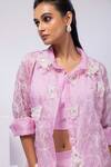 Smriti By Anju Agarwal_Lavender Organza, Satin, Crepe Embroidery Round Neck Breeze Co-ord Set _Online_at_Aza_Fashions
