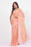 Buy_Amaara_Handloom Peach Pure Chanderi Tissue Saree _at_Aza_Fashions