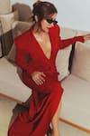 Buy_Antithesis India_Red Matte Crepe Suit Dress _at_Aza_Fashions
