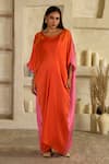 Buy_Saahiil Kapoor_Orange Colorblock Beaded Kaftan _at_Aza_Fashions