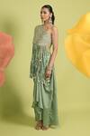 Rishi and Vibhuti_Matcha Green Chanderi Kurta Set _Online_at_Aza_Fashions