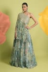 Buy_Rishi And Vibhuti_Green Organza Beads Asymmetric Matcha Ethereal Charm Lehenga Set _at_Aza_Fashions