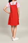 Shop_Petite Pomme_Red Cotton Embroidery, Bows Baby Girl Knee Length Dungarees Dress _at_Aza_Fashions
