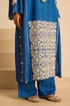 Shop_Inej_Blue Cotton, Silk Tassels, Pearls Round Neck Embroidered Kurta Set _Online_at_Aza_Fashions