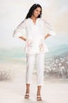 Buy_KAVERI_White Floral Print Linen Top And Pant Set _at_Aza_Fashions