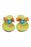 Shop_Vanilla Moon_Yellow Fabric Flowers, Beads Floral Toe-post Slippers _at_Aza_Fashions