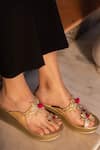 Buy_Vanilla Moon_Gold -poms Wedge Sandals_at_Aza_Fashions