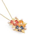 Shop_Kicky & Perky_Gold Plated Floral Moissanite Pendant Necklace _Online_at_Aza_Fashions