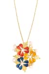 Kicky & Perky_Gold Plated Floral Moissanite Pendant Necklace _at_Aza_Fashions