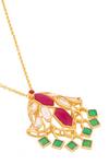 Shop_Kicky & Perky_Gold Plated Designer Moissanite Pendant Necklace _Online_at_Aza_Fashions