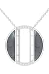Shop_Kicky & Perky_Silver Plated Contemporary Moissanite And Labradorite Pendant Necklace _at_Aza_Fashions