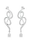 Shop_Kicky & Perky_Silver Plated Stones Contemporary Moissanite Dangle Earrings _at_Aza_Fashions