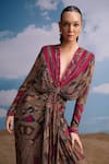 Nikita Mhaisalkar_Brown Geometric Draped Maxi Dress _Online_at_Aza_Fashions