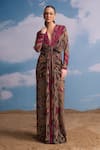 Buy_Nikita Mhaisalkar_Brown Geometric Draped Maxi Dress _at_Aza_Fashions