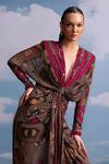 Buy_Nikita Mhaisalkar_Brown Geometric Draped Maxi Dress _Online_at_Aza_Fashions