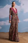 Shop_Nikita Mhaisalkar_Brown Geometric Draped Maxi Dress _Online_at_Aza_Fashions