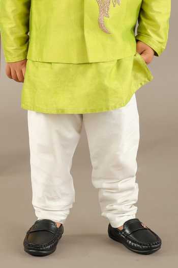 Little Brats_Green Cotton Embroidery Parrot Bundi Kurta Set _Online_at_Aza_Fashions